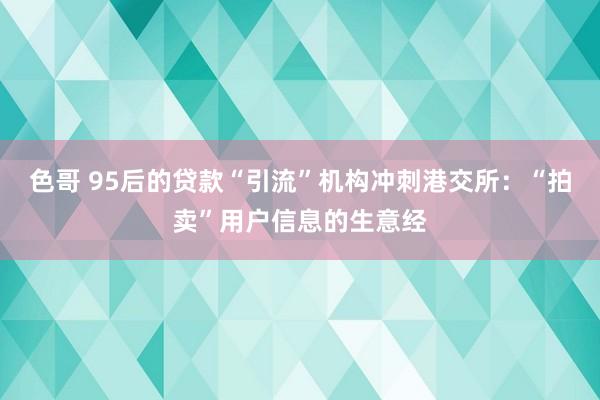 色哥 95后的贷款“引流”机构冲刺港交所：“拍卖”用户信息的生意经