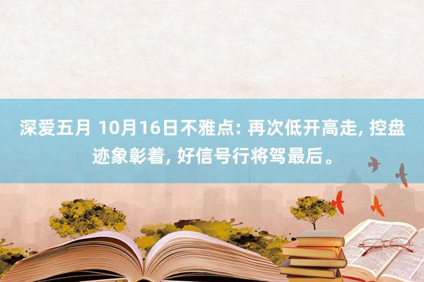 深爱五月 10月16日不雅点: 再次低开高走, 控盘迹象彰着, 好信号行将驾最后。