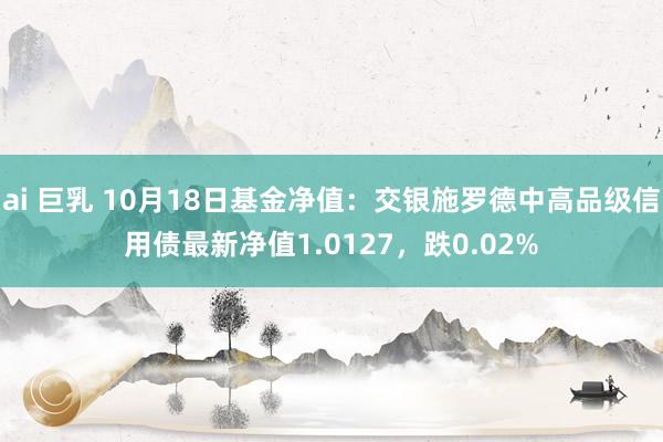 ai 巨乳 10月18日基金净值：交银施罗德中高品级信用债最新净值1.0127，跌0.02%