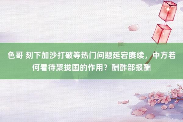 色哥 刻下加沙打破等热门问题延宕赓续，中方若何看待聚拢国的作用？酬酢部报酬