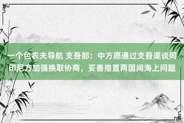 一个色农夫导航 支吾部：中方愿通过支吾渠谈同印尼方加强换取协商，妥善措置两国间海上问题