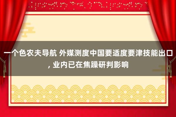 一个色农夫导航 外媒测度中国要适度要津技能出口, 业内已在焦躁研判影响